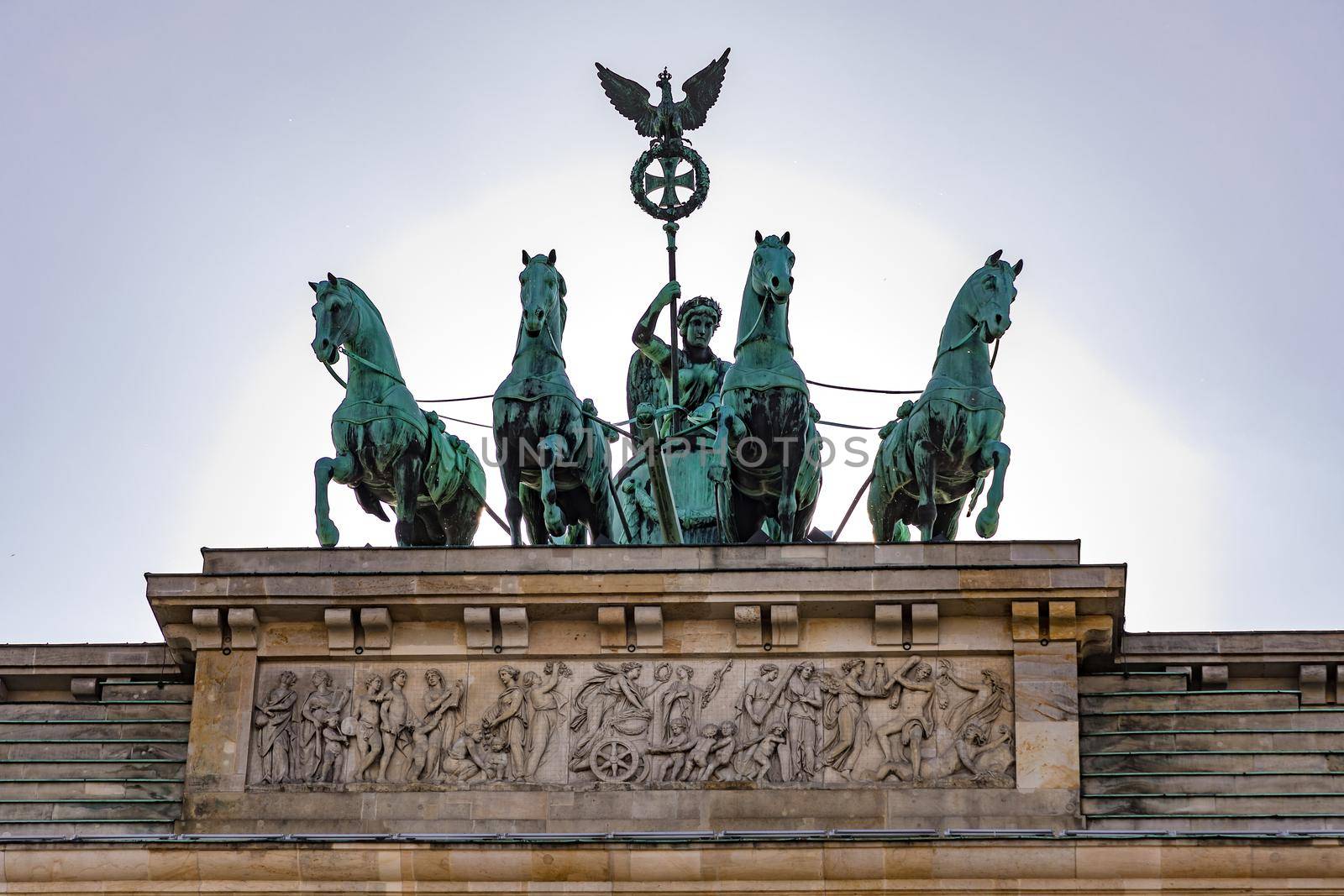 The Quadriga statue on top of the Brandenburg Gate in the German capital Berlin
