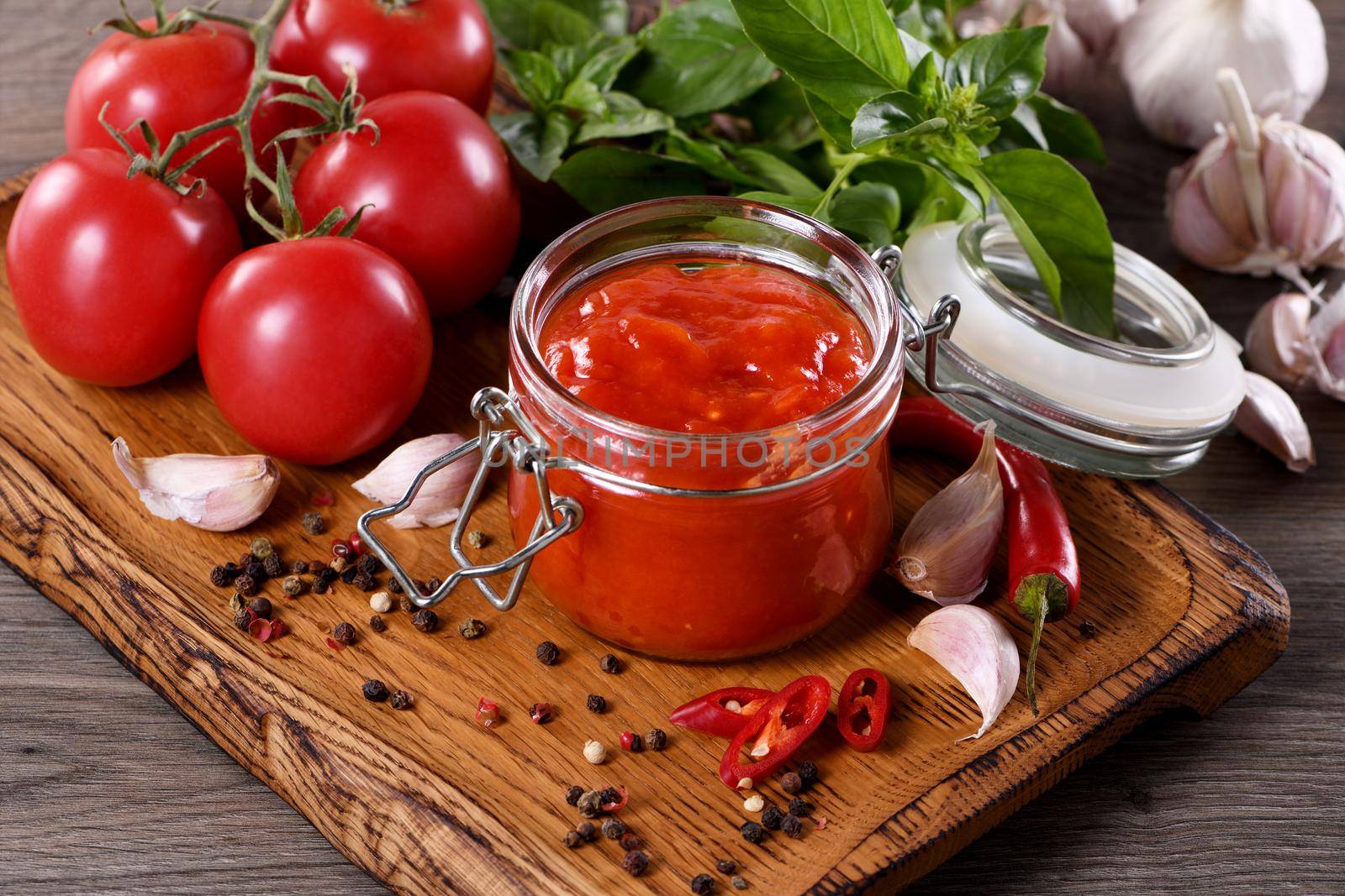 Traditional classic tomato sauce with spices and herbs. Fragrant dressing for various dishes. Taste and simplicity.