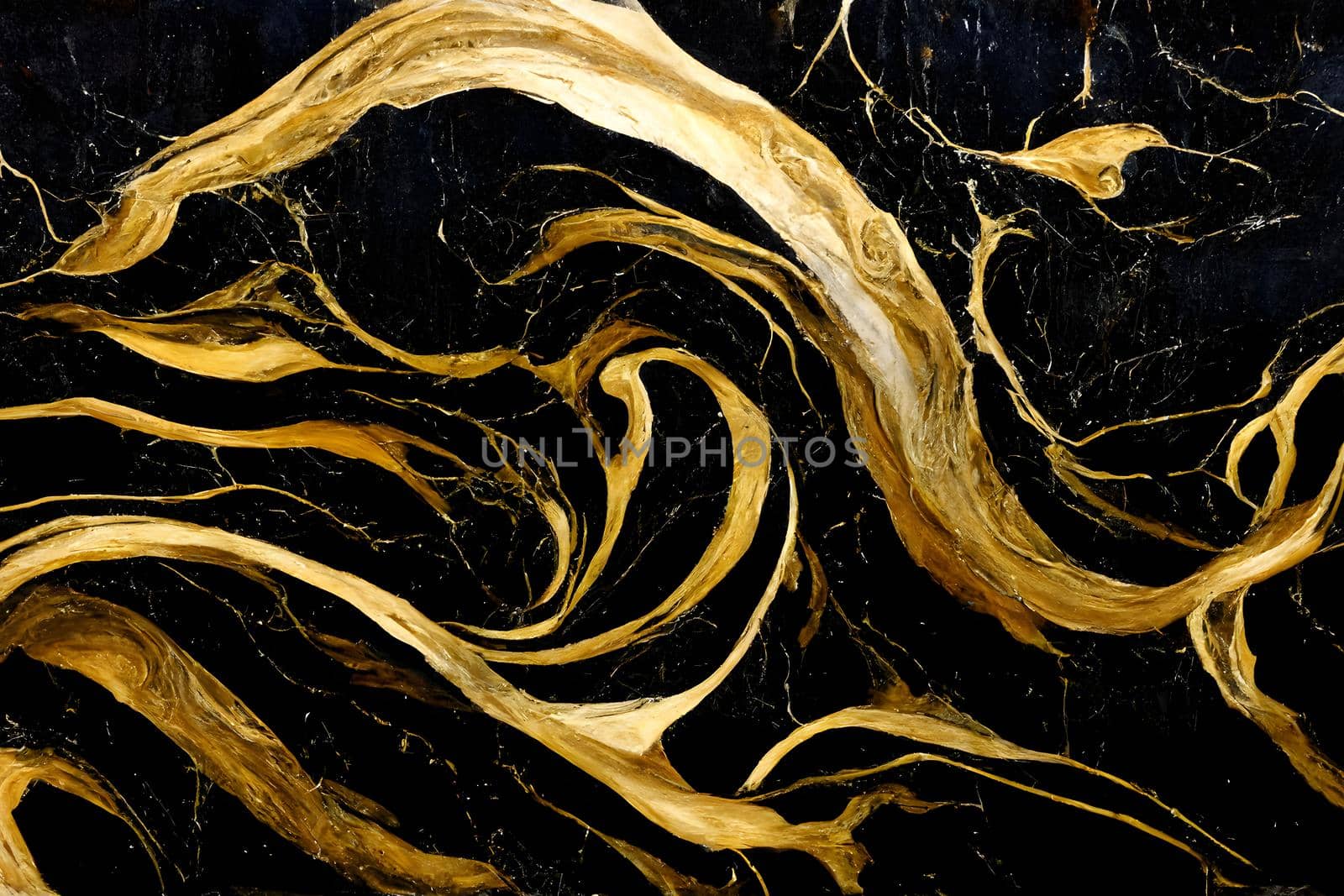 Black-golden marble luxury texture and background, neural network generated art. Digitally generated image. Not based on any actual scene or pattern.