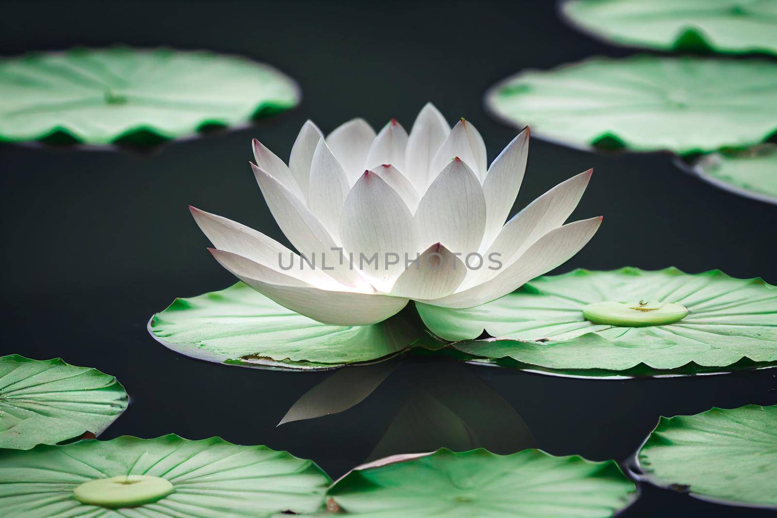 3D illustration white lotus flower pad in pond isolated on blur background. Loy krathong concept background.