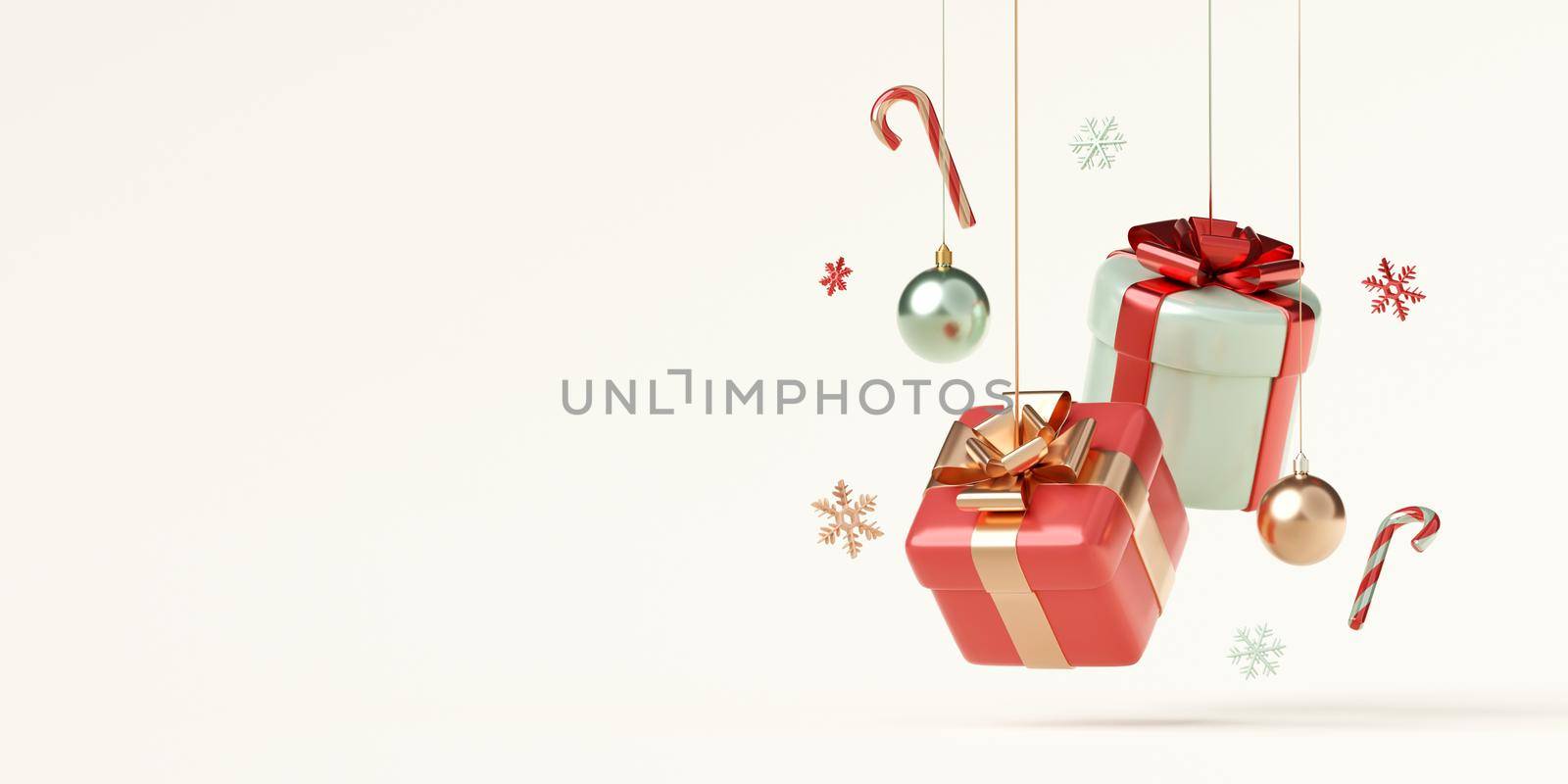 3d illustration web banner of Christmas giftbox with decoration by nutzchotwarut