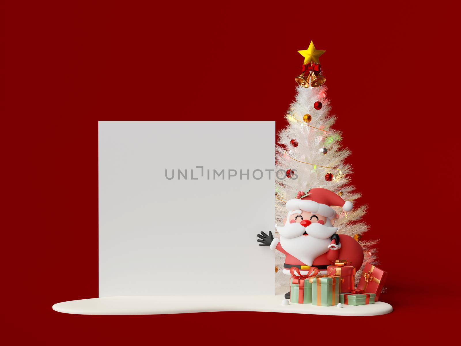 Christmas theme 3d banner of Santa Claus and Christmas tree with copy space by nutzchotwarut
