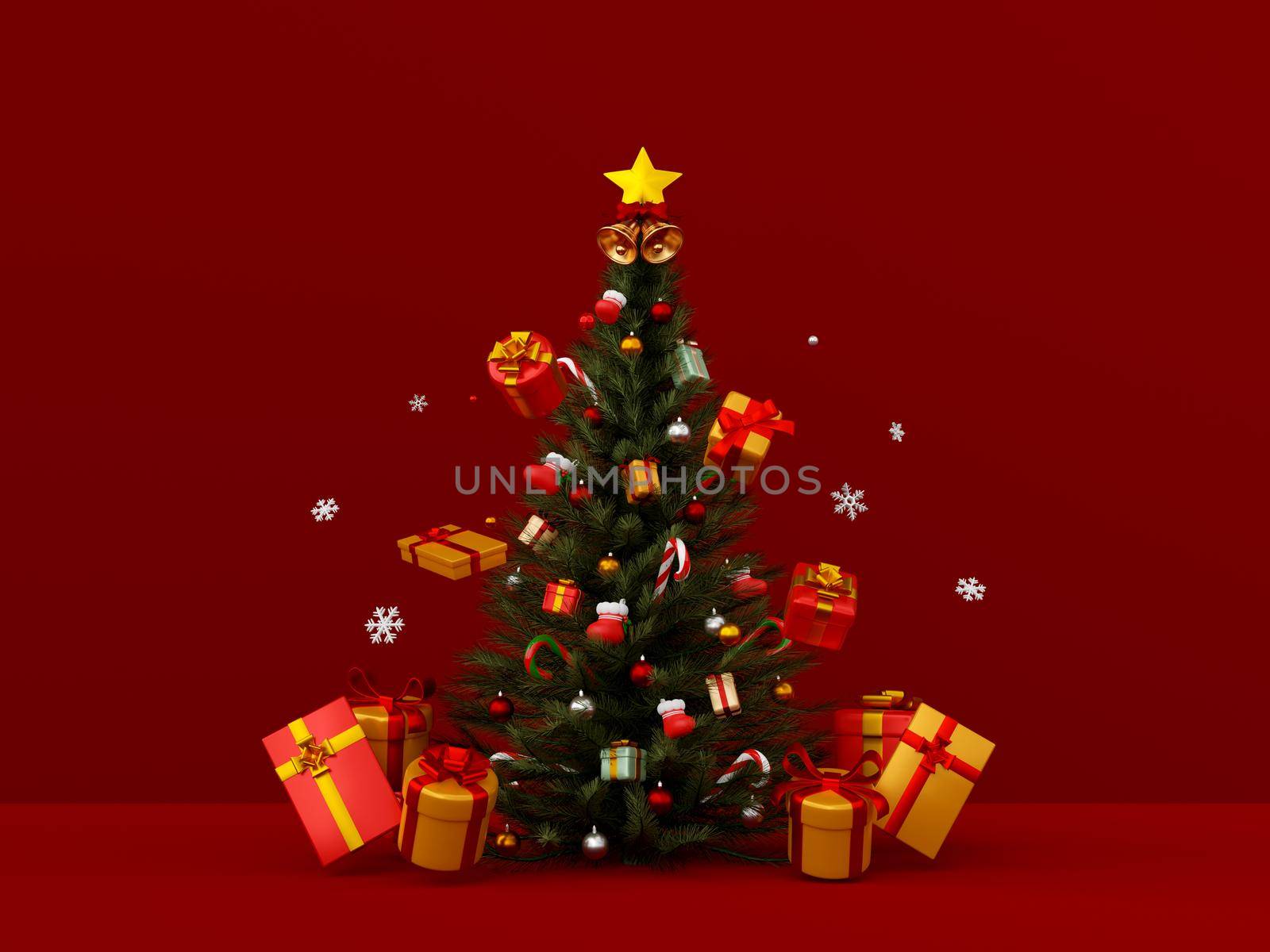 Christmas tree with gift, Merry Christmas, 3d illustration by nutzchotwarut