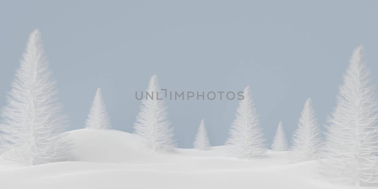 3d illustration blur background of pine forest on snow ground