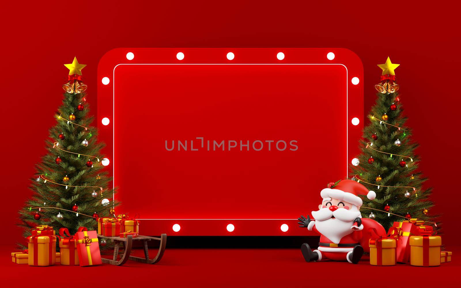 3d illustration of red billboard for advertisement with Christmas theme by nutzchotwarut