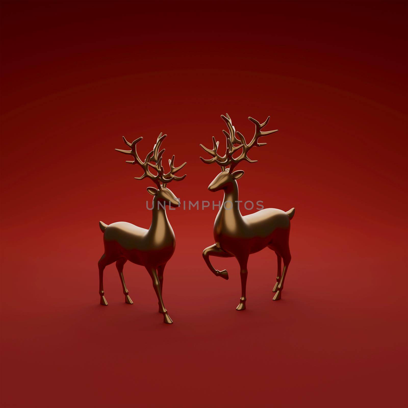 Decorated reindeer on red background, 3d illustration