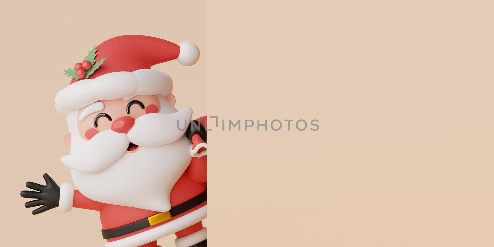 3d illustration banner of Santa Claus with copy space for text or advertisement by nutzchotwarut