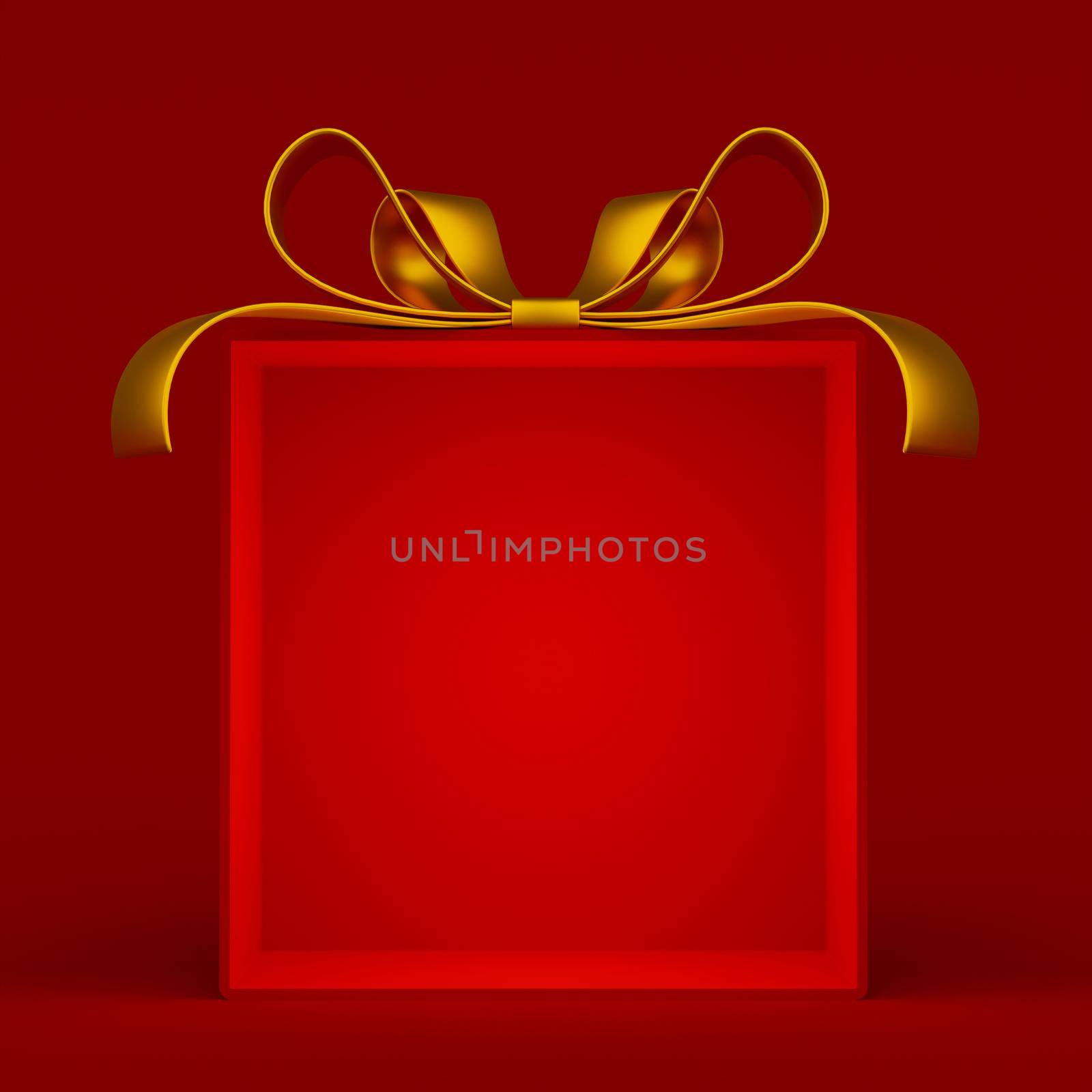 3d illustration of Red empty Christmas gift box for advertisement by nutzchotwarut