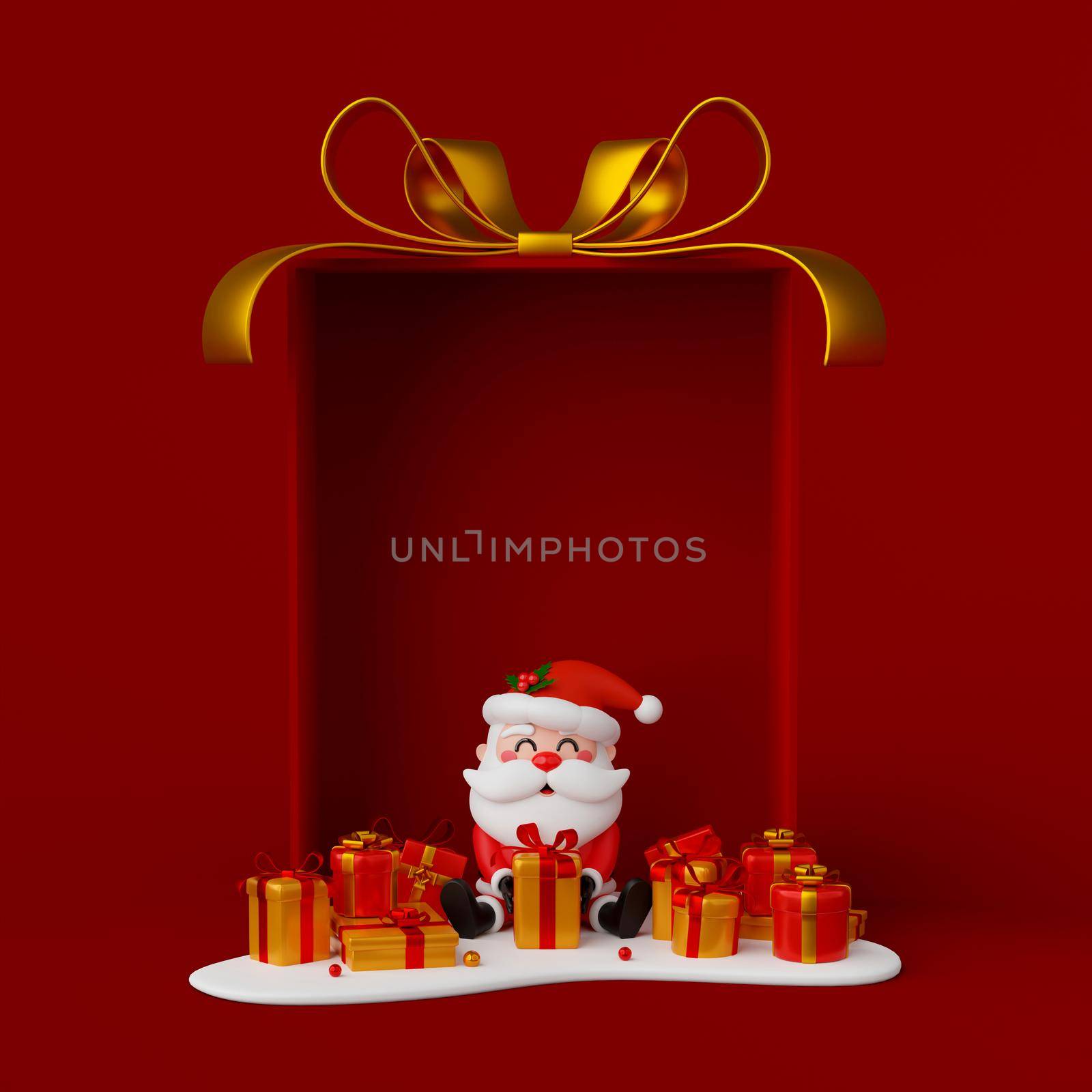 Santa Claus with Christmas gift in big gift box, 3d illustration by nutzchotwarut