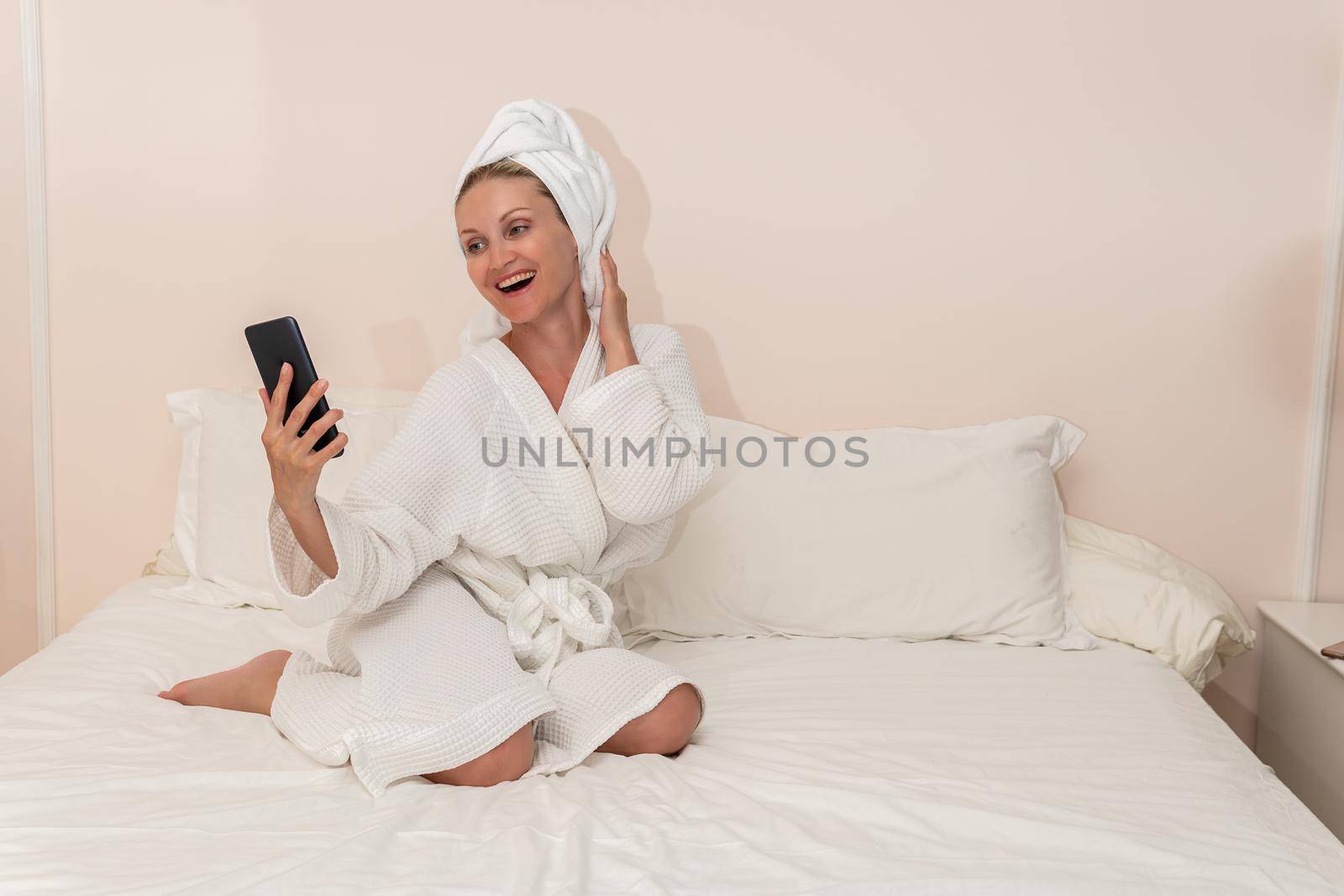 Cell copyspace beauty spa bed female bathrobe care body lady, for white young from clean for towel wellbeing, healthy concept. Interior afro positive, by 89167702191