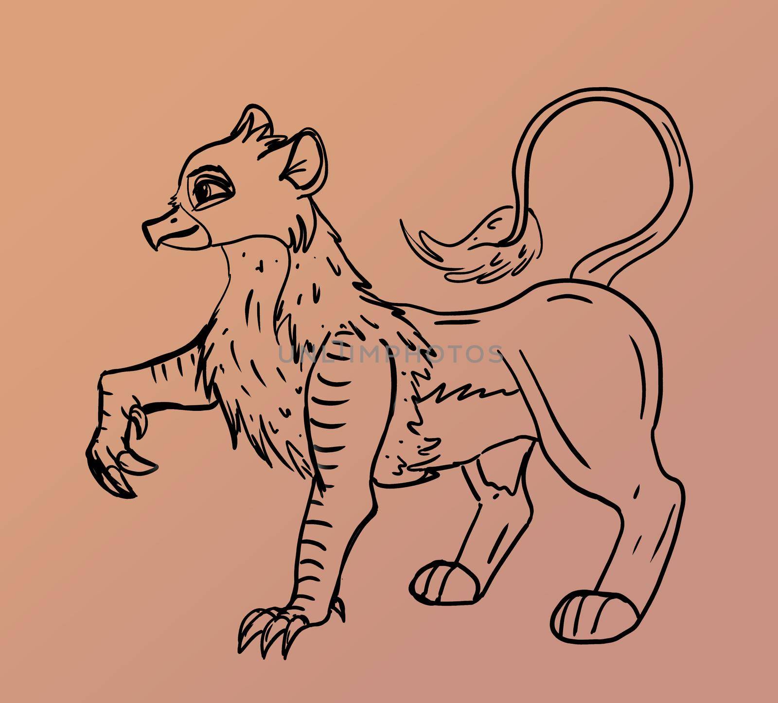 Gryphon outline illustration in doodle style. Digital art.