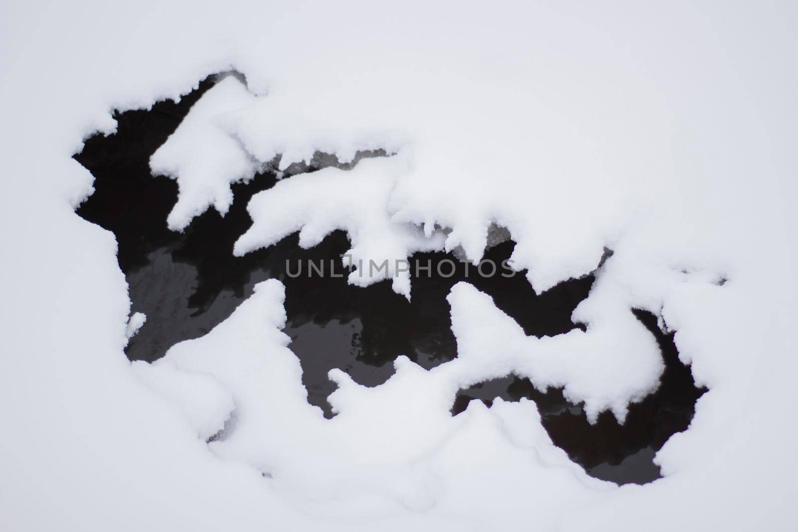 Beautiful Close up Background with Melting part of River. Composition in white and black background.
