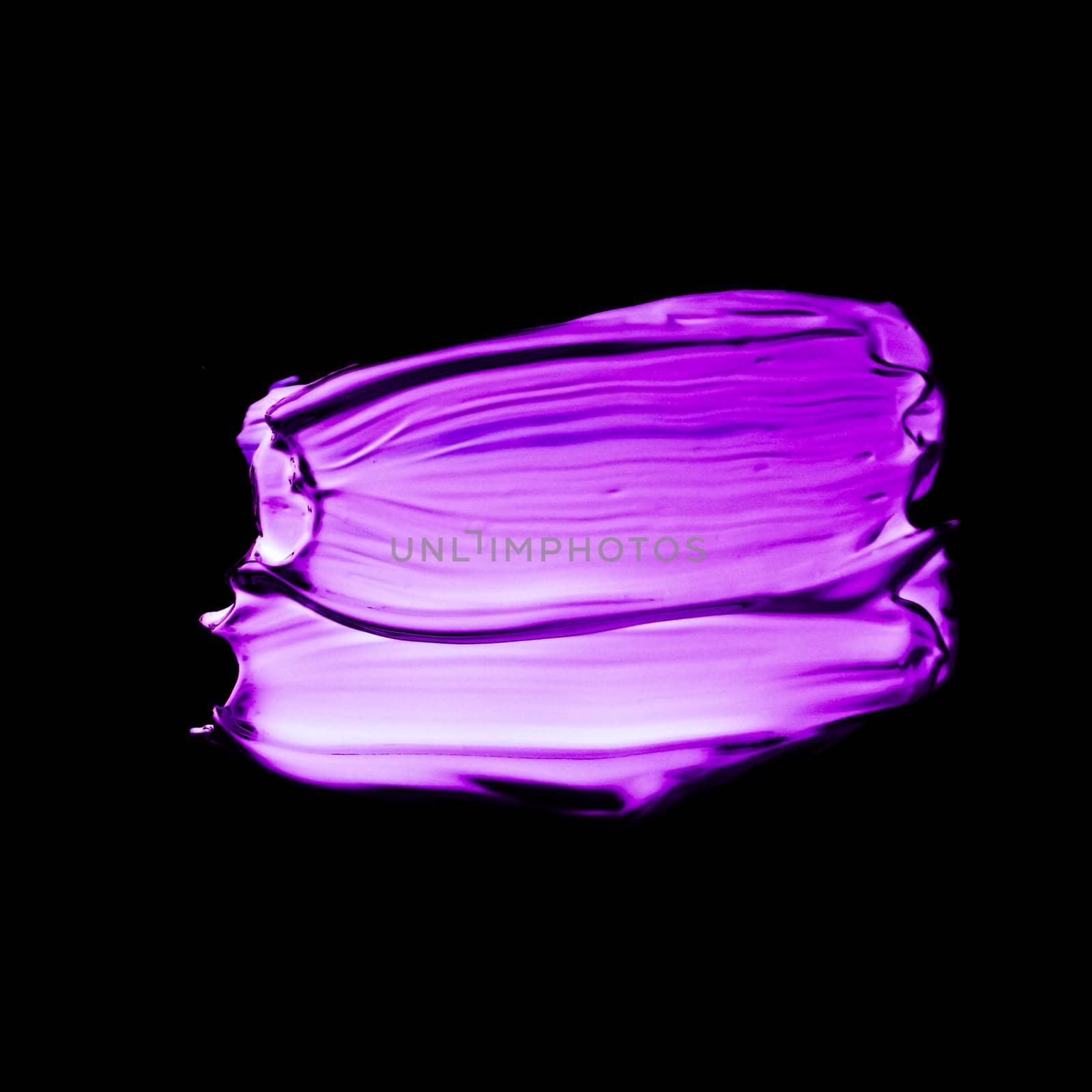 Art abstract, cosmetic product and hand painted design concept - Purple neon paint brush stroke texture isolated on black background