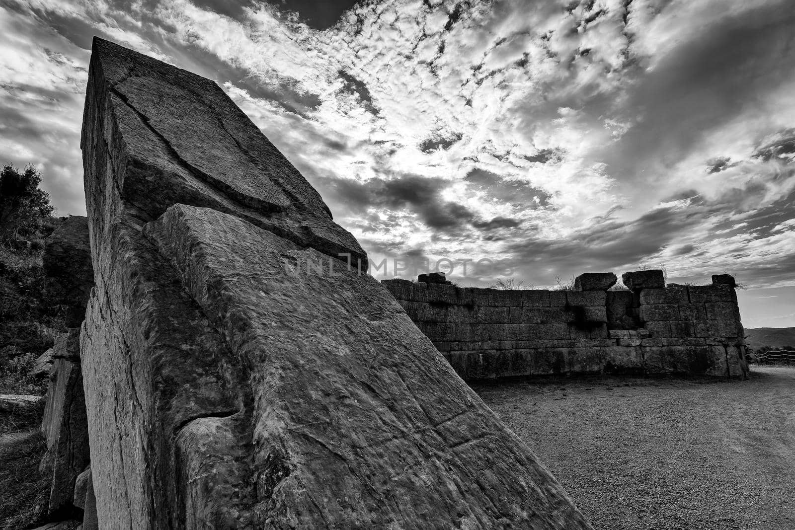 Ruins of the Arcadian gate and walls near ancient Messene(Messini). Greece.