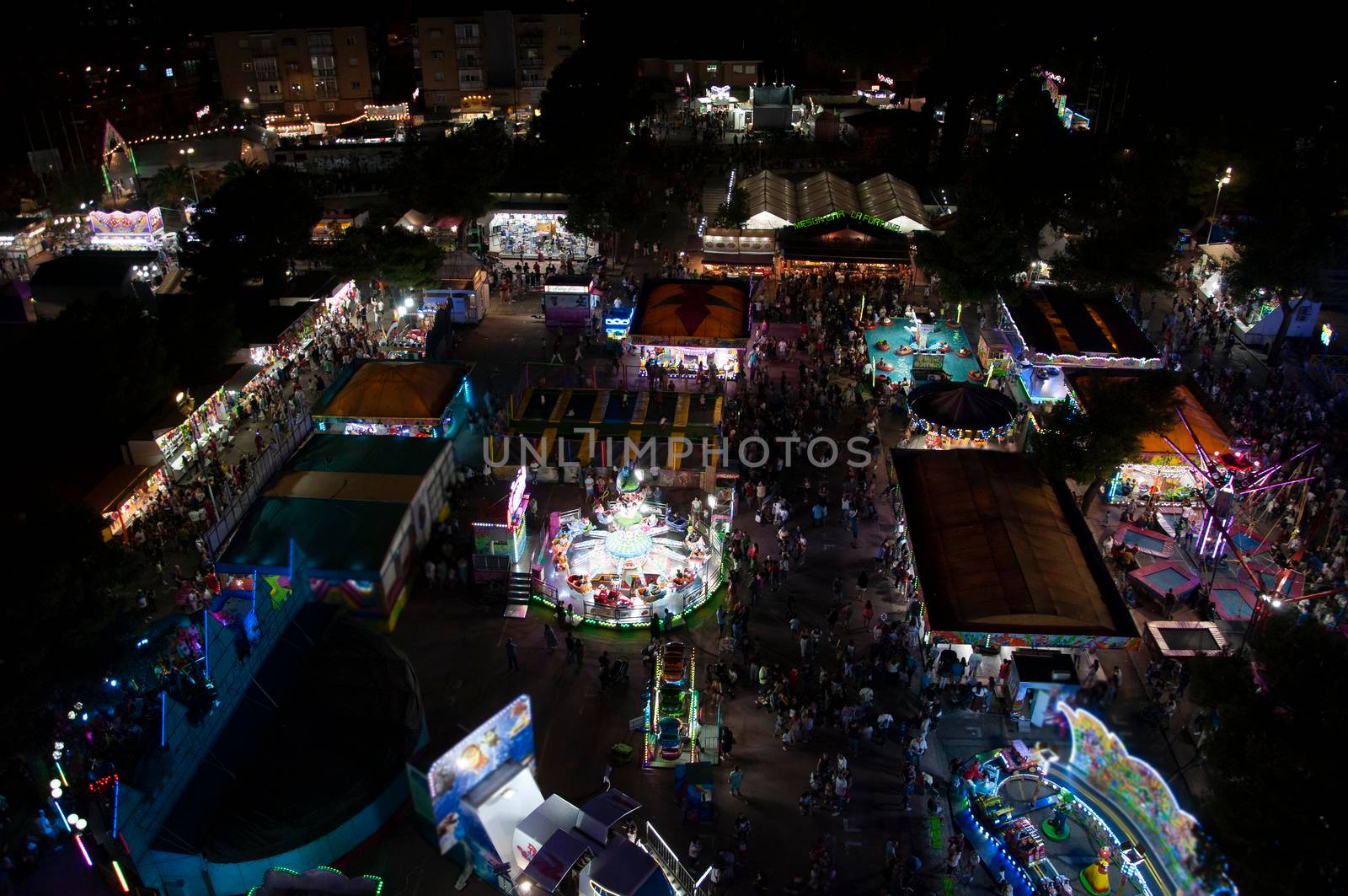 Rural village fair at night . Aerial View. San sebastian de los Reyes , Madrid , Spain