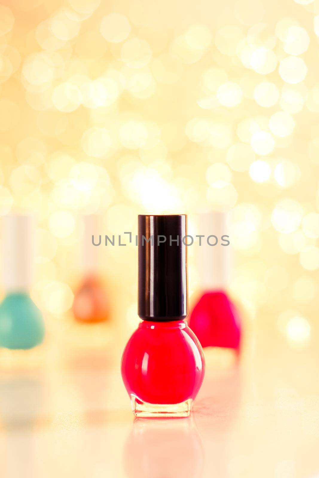 Beauty, make-up and cosmetics concept - Nail polish bottles, manicure and pedicure collection