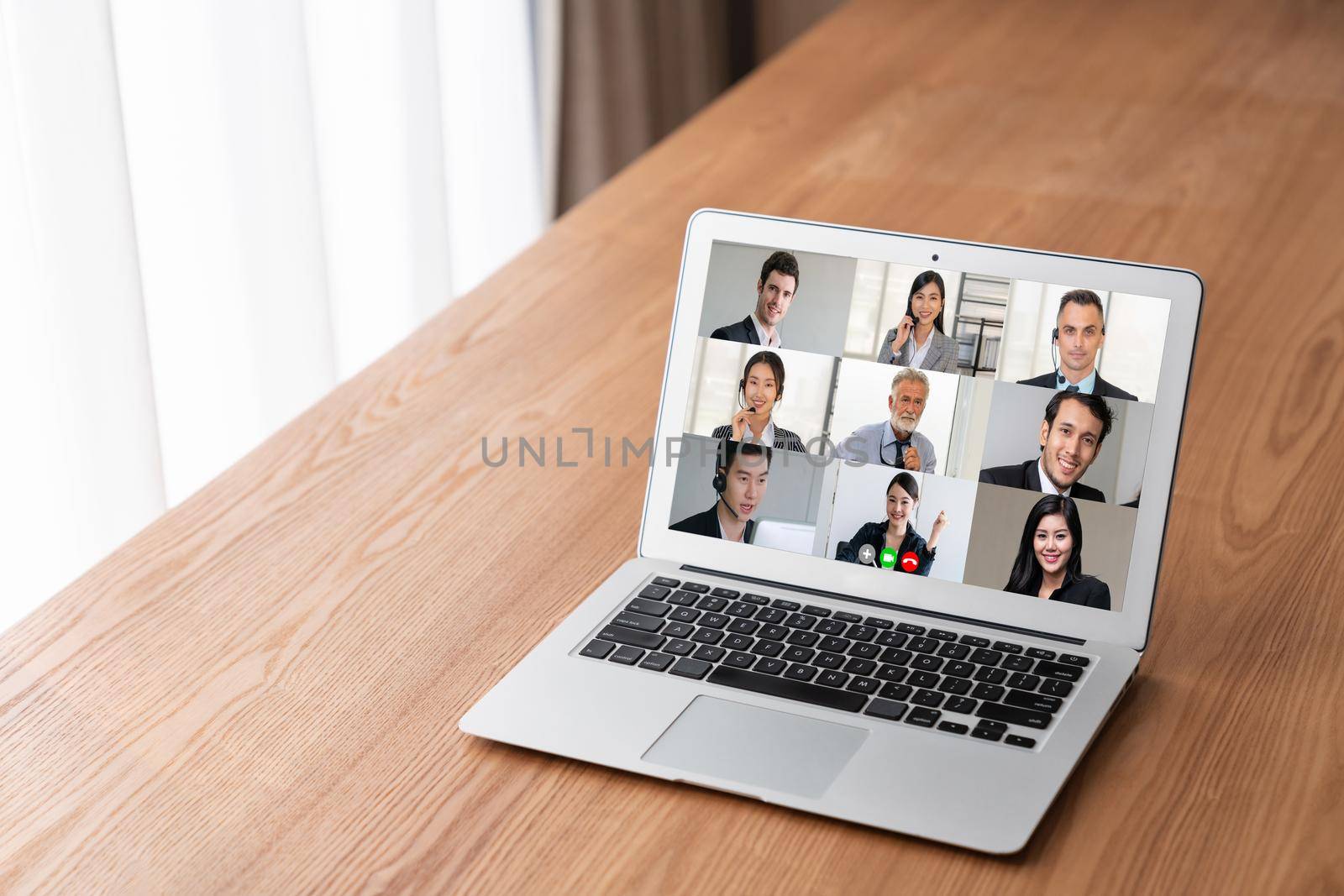 Business people on video conference for modish virtual group meeting by biancoblue