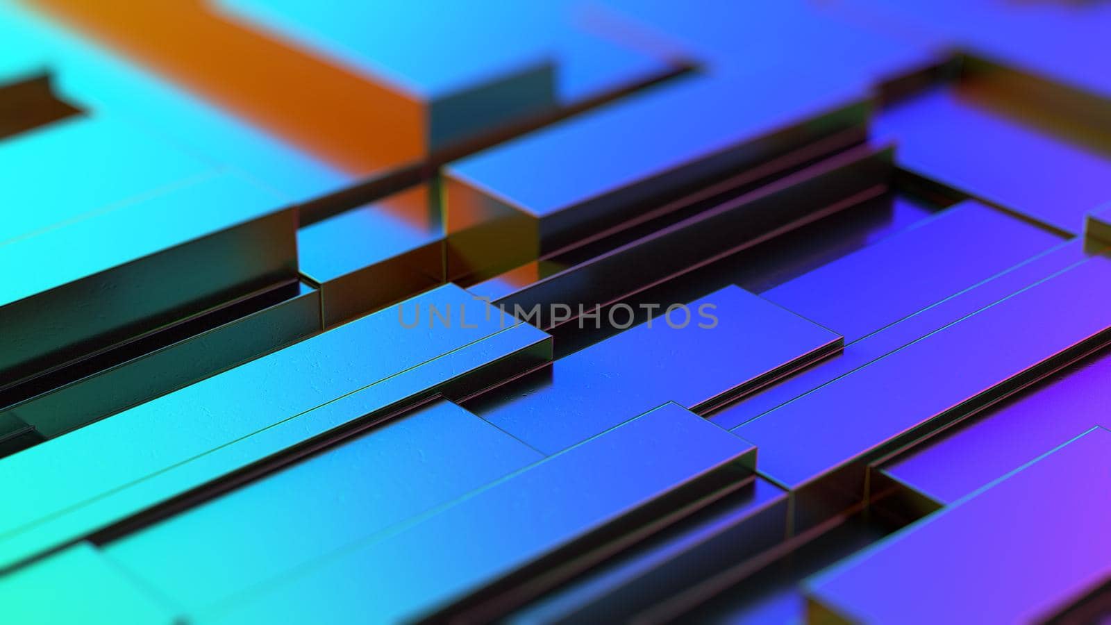 Abstract moving metallic shapes 3d render