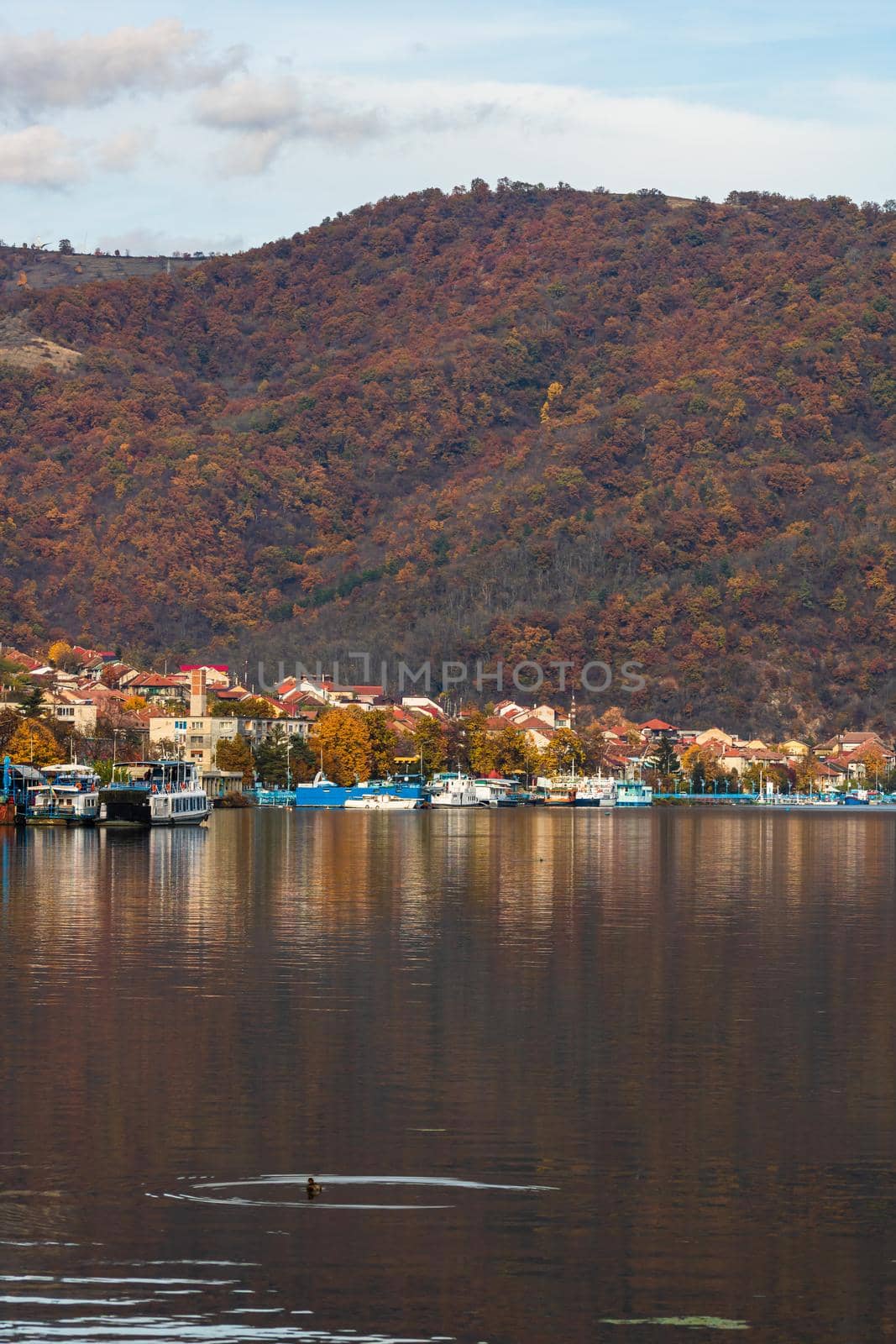View of Danube river and Orsova city, waterfront view. Orsova, Romania, 2020 by vladispas