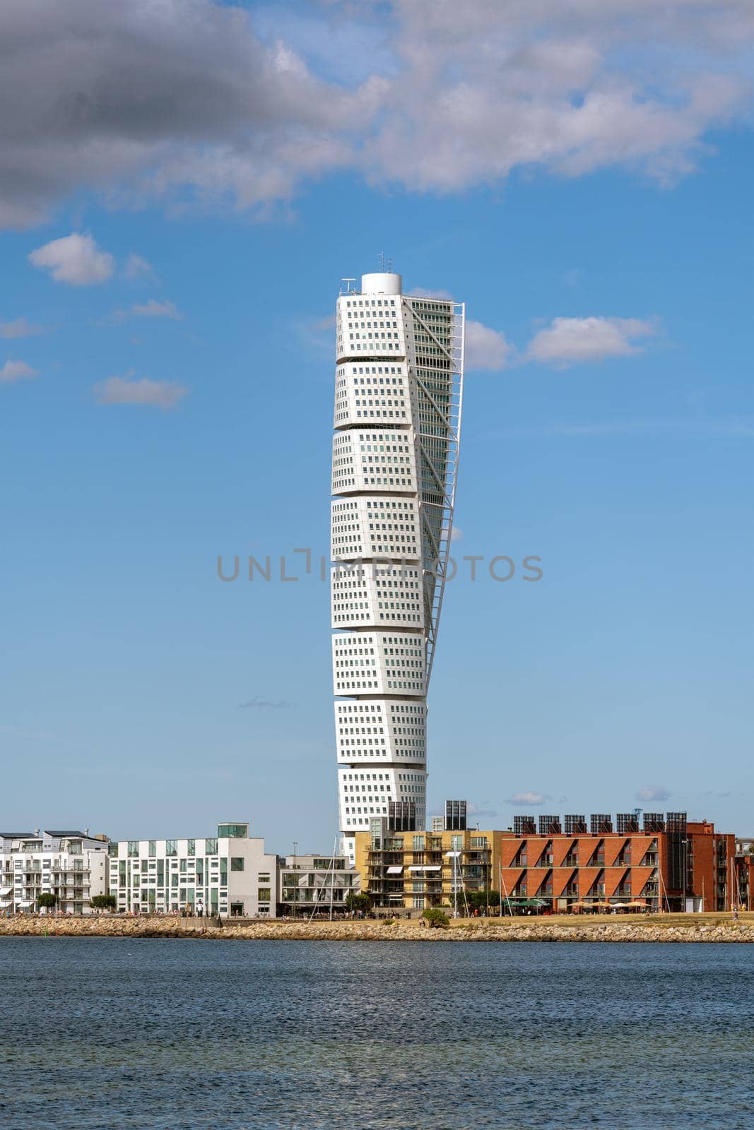 The iconic Turning Torso in Malmo, Sweden, on a sunny day