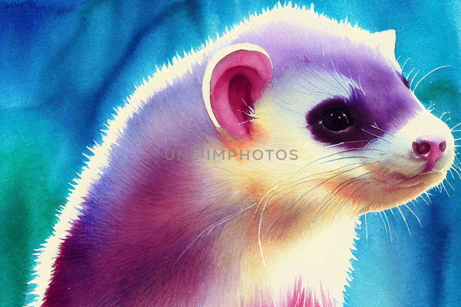 3D Render of Ferret digital art painting. Watercolor Animals, pastel colors.