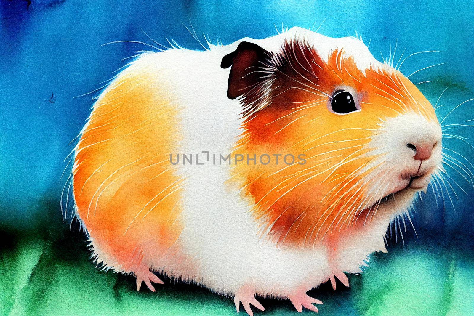3D Render of Guinea pig digital art painting. Watercolor Animals, pastel colors.
