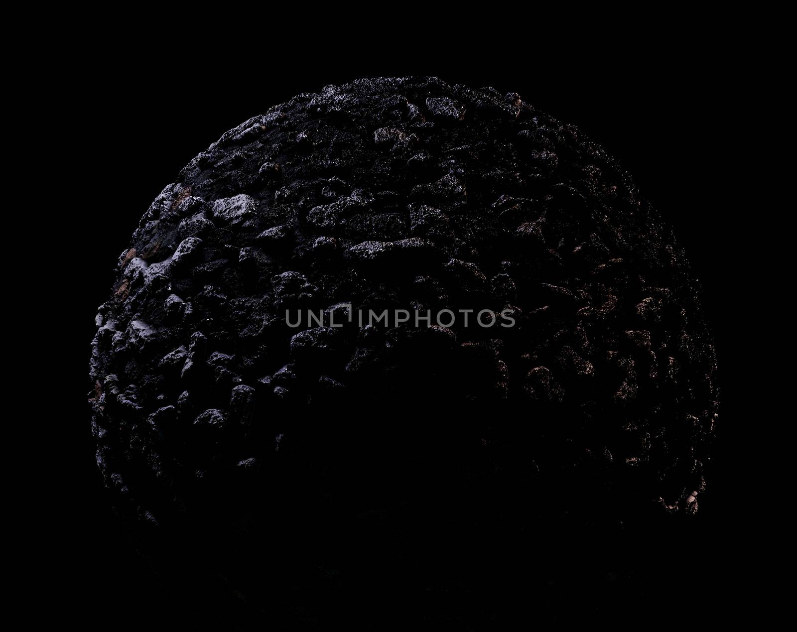 Dark Asteroid, Black area with copy space for message. Texture of Stone surface in Shadow.