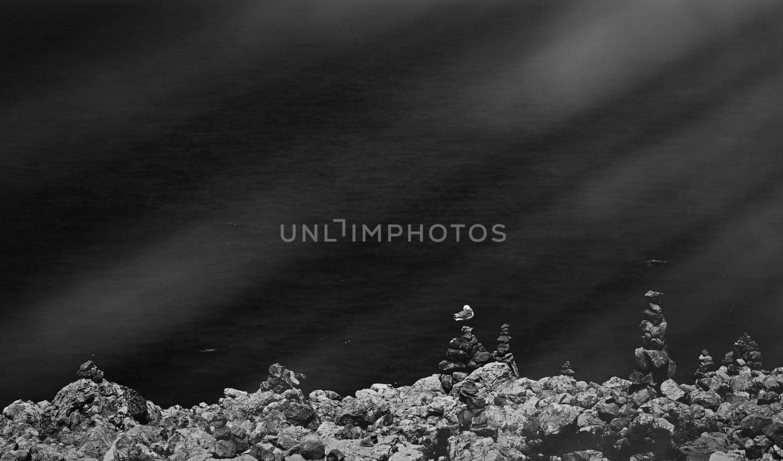 Coastal art print, monochrome and seascape concept - Atlantic ocean coast scenery, fine art