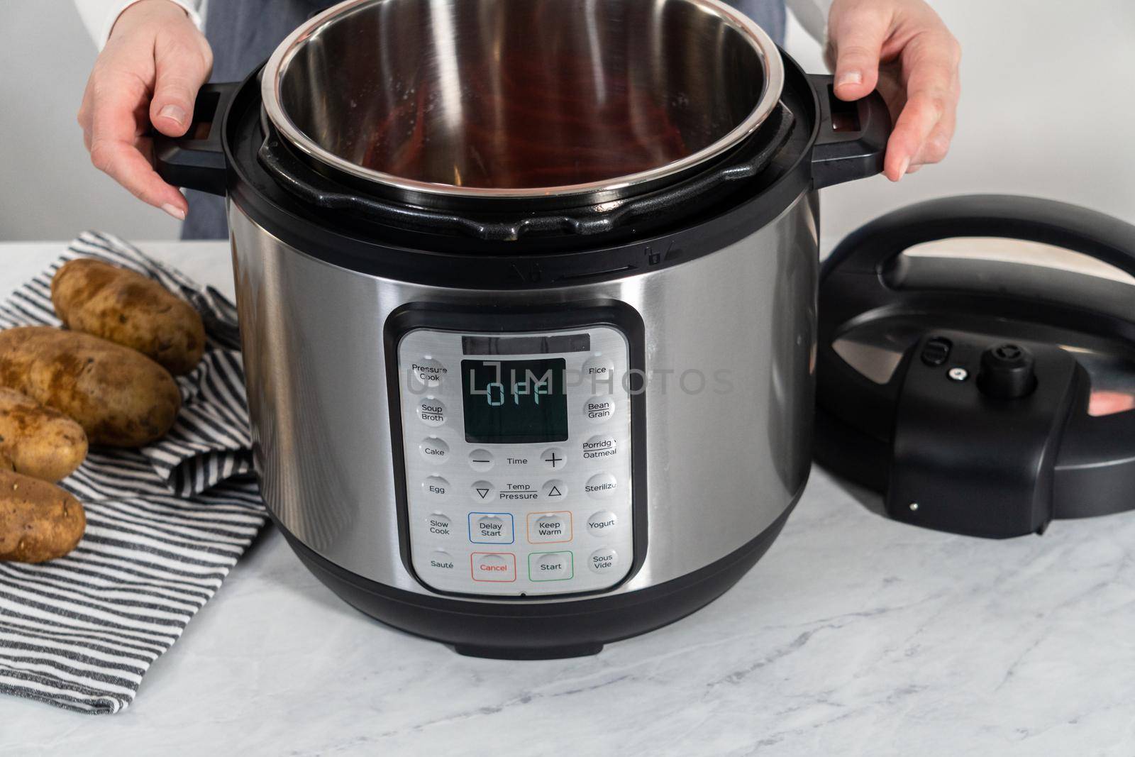 Pressure Cooker Baked Potatoes. Cooking whole potatoes in a pressure cooker to make baked potatoes.