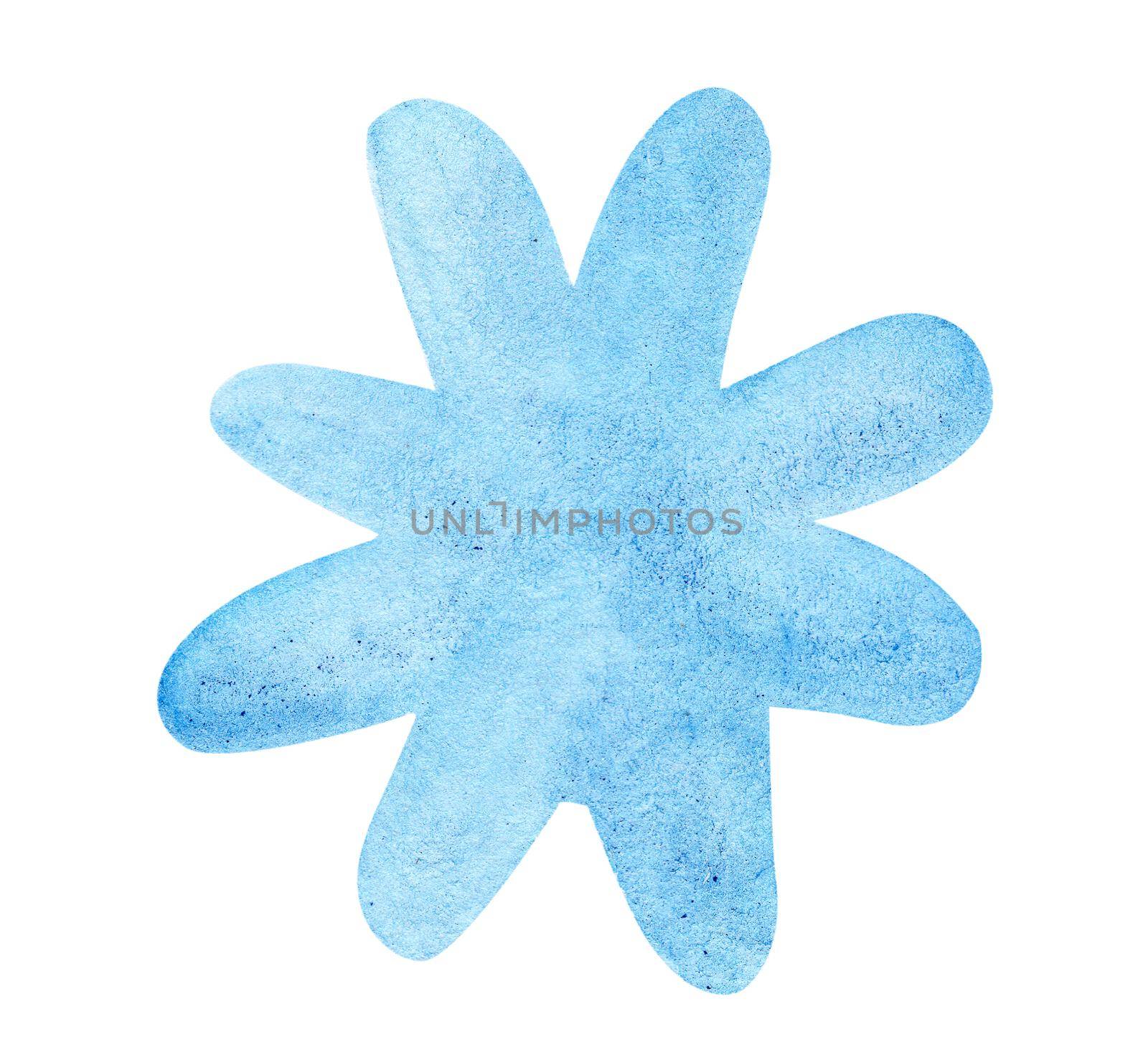 Math sign multiply. Watercolor blue star hand drawn illustration. Blue winter snowflake