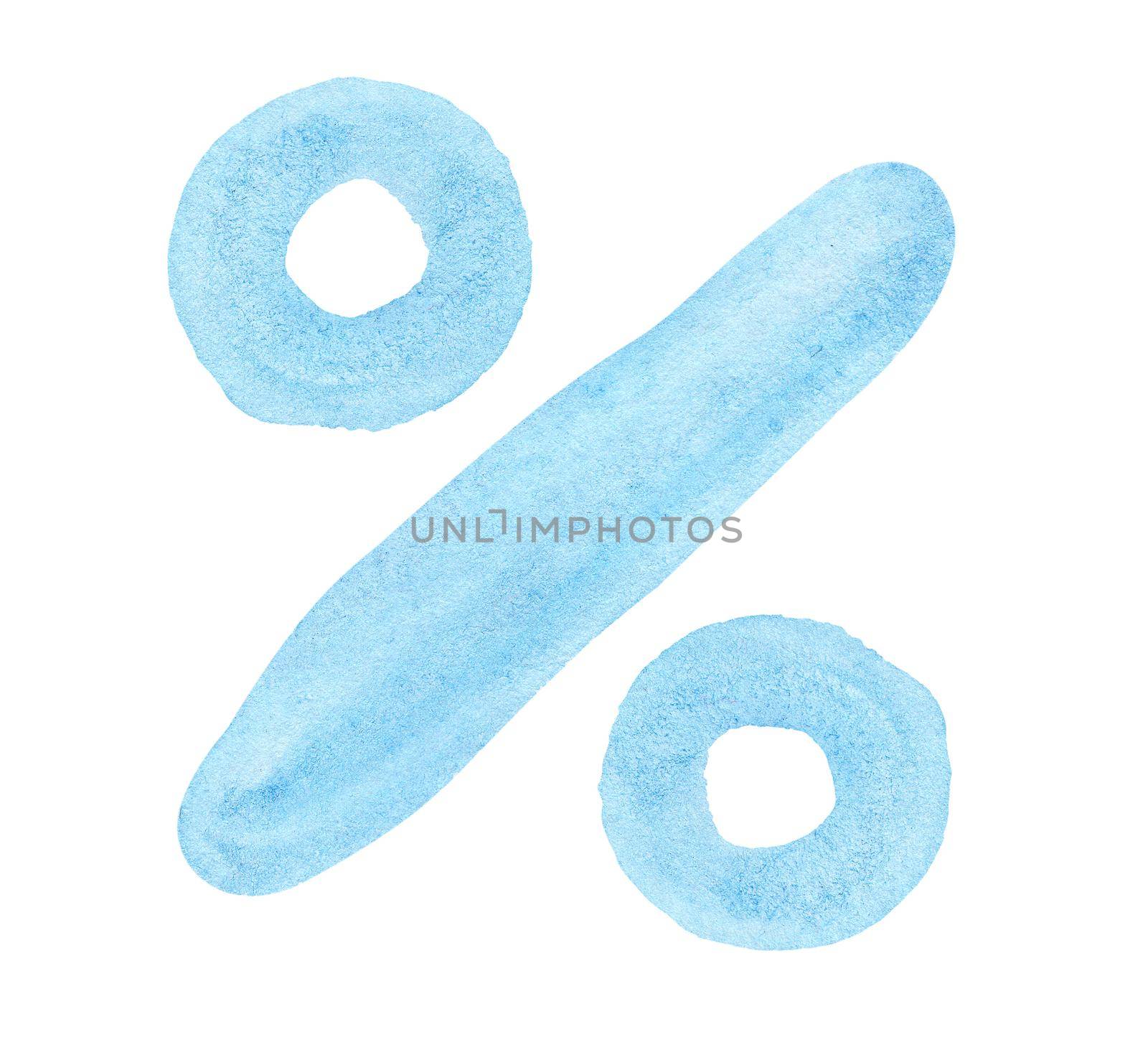 Percent sign isolated on white background. Hand drawn watercolor blue percentage by dreamloud