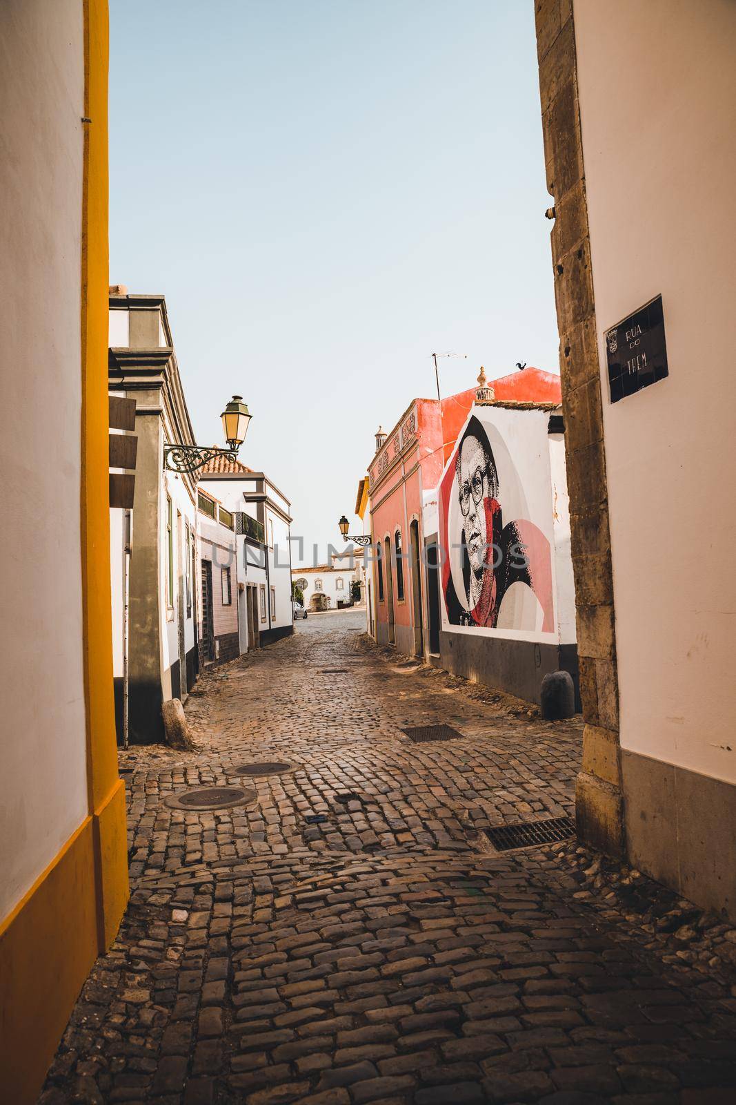 Empty street in Faro, Portugal. High quality photo