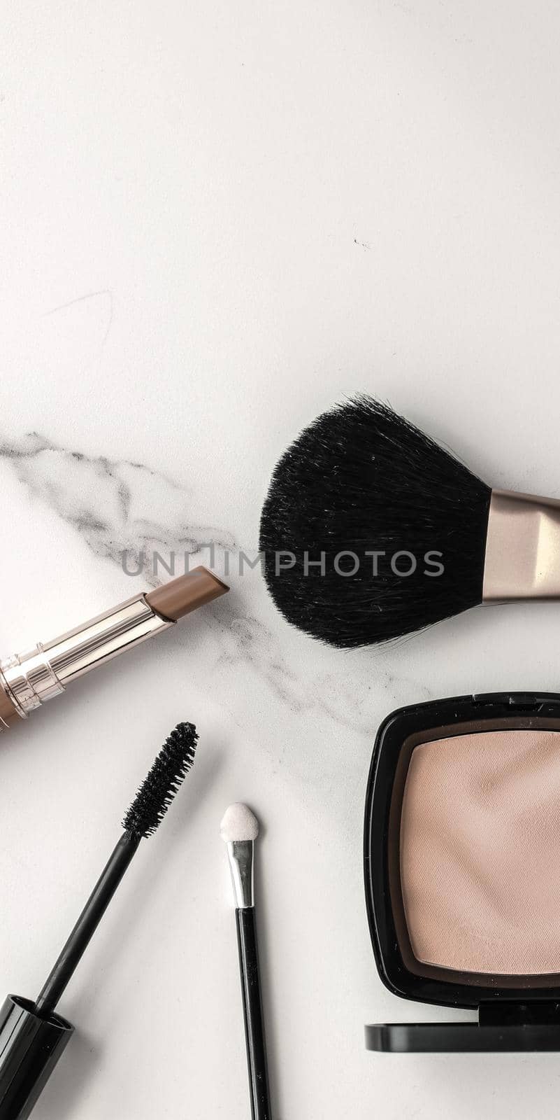 Make-up and cosmetics products on marble, flatlay background by Anneleven