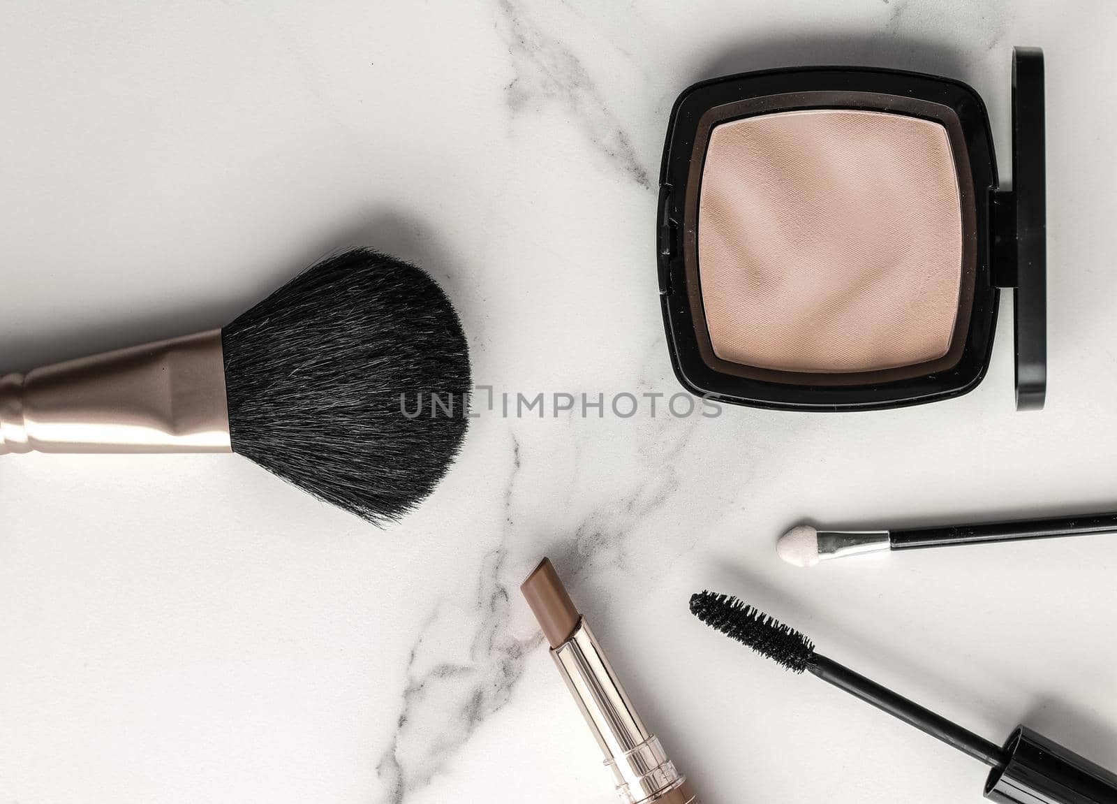 Make-up and cosmetics products on marble, flatlay background by Anneleven