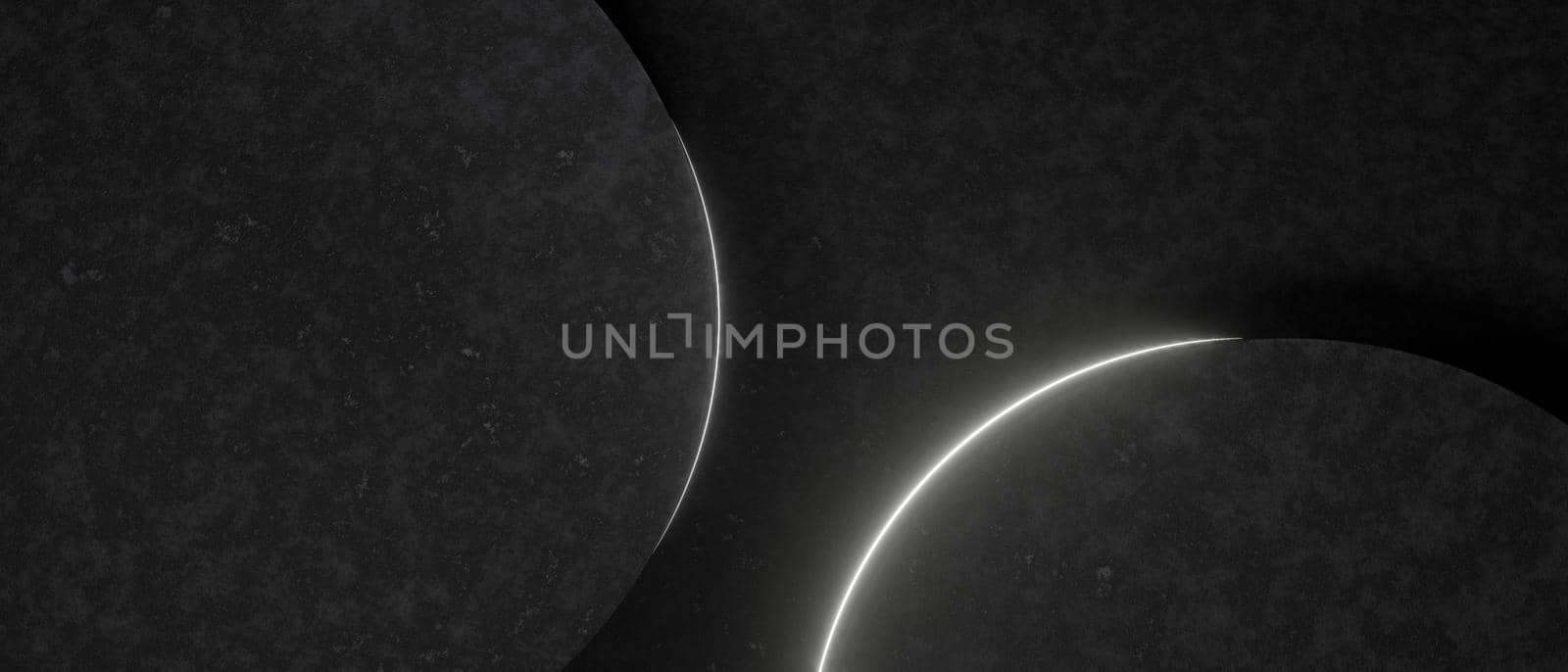 Abstract Dynamic Black Background with Lights on the edge of circle shape Smooth Grungy Texture. Usable for Background, Wallpaper, Banner, Poster, Brochure, Card, Web, Presentation. 3D  Illustration Design Template.