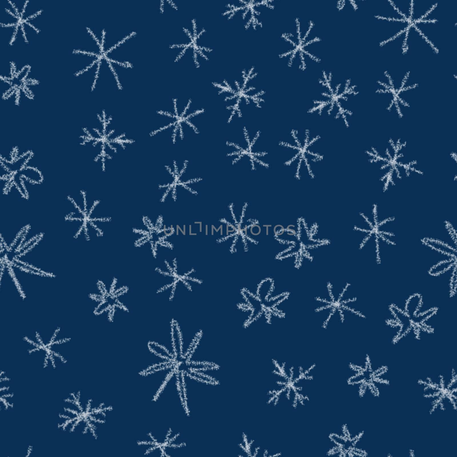 Hand Drawn Snowflakes Christmas Seamless Pattern. Subtle Flying Snow Flakes on chalk snowflakes Background. Awesome chalk handdrawn snow overlay. Lively holiday season decoration.