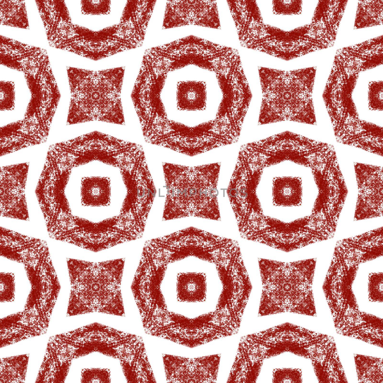 Striped hand drawn pattern. Wine red symmetrical kaleidoscope background. Repeating striped hand drawn tile. Textile ready noteworthy print, swimwear fabric, wallpaper, wrapping.