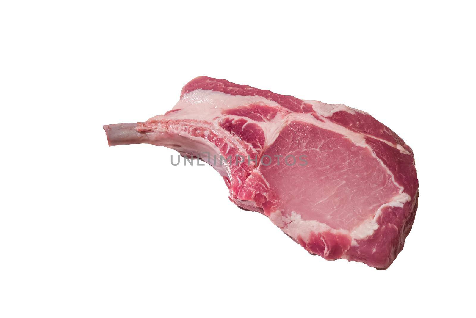Raw pork loin on the bone with bacon by Milanchikov