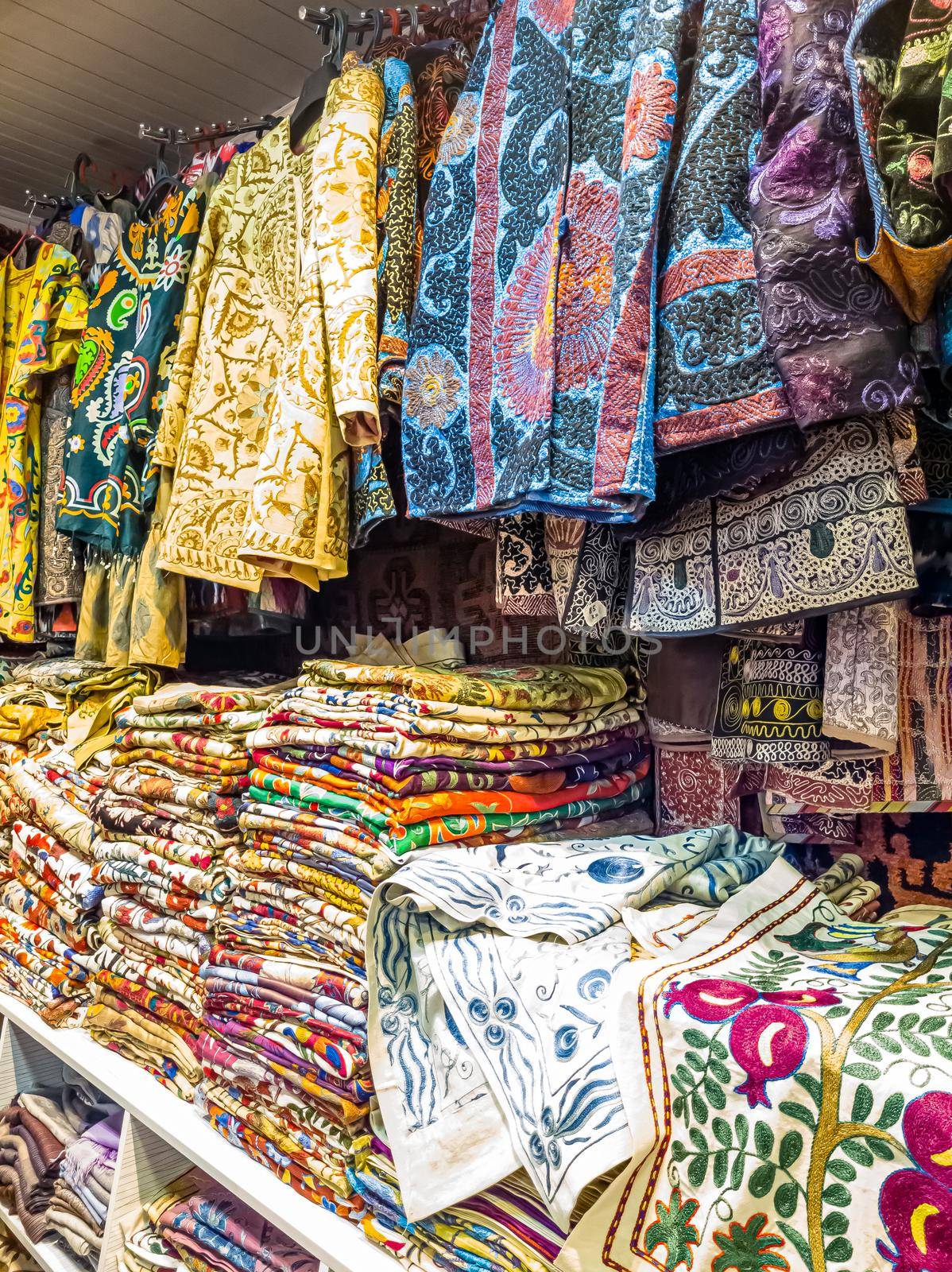 Traditional Asian cloth sold in a store in the Historic Centre of Uzbekistan.