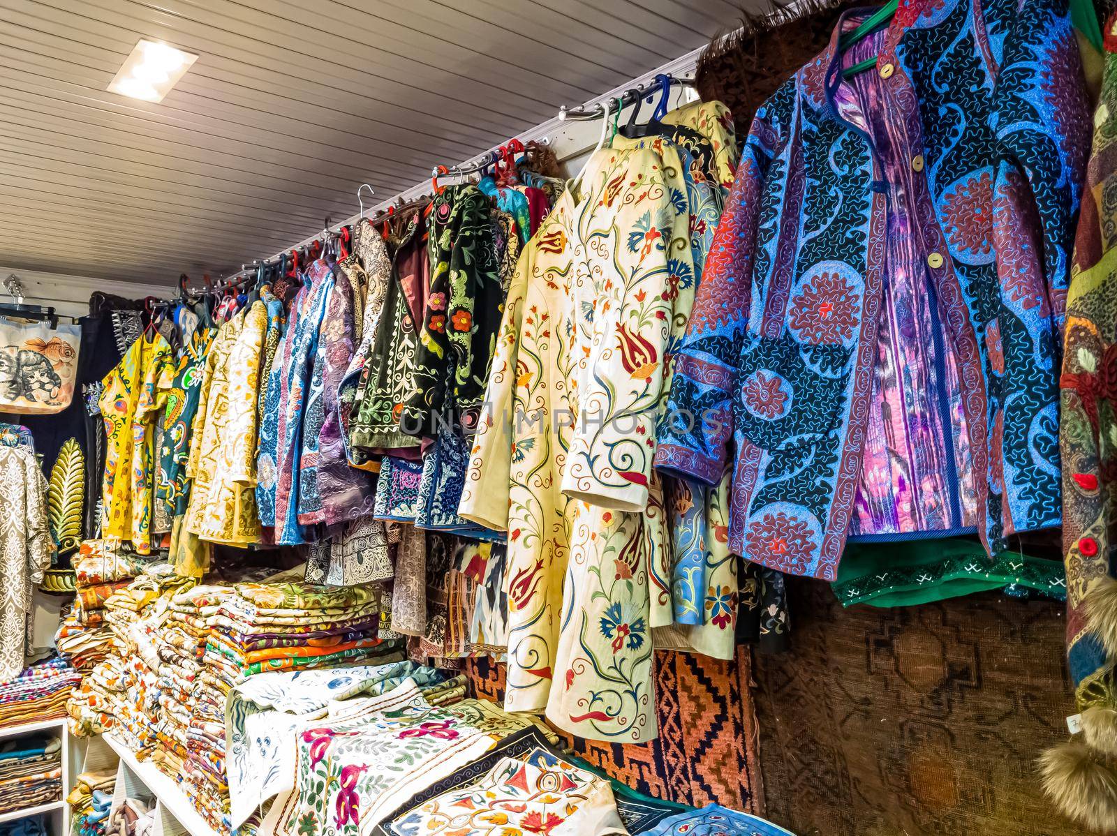 Traditional Asian cloth sold in a store in the Historic Centre of Uzbekistan by Milanchikov