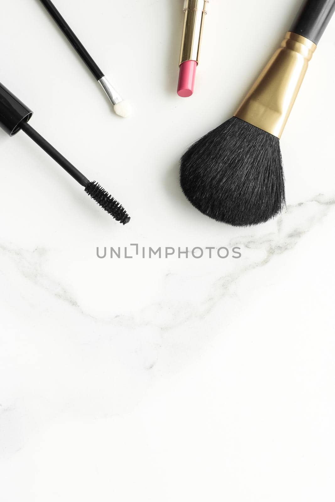 Make-up and cosmetics products on marble, flatlay background - modern feminine lifestyle, beauty blog and fashion inspiration concept