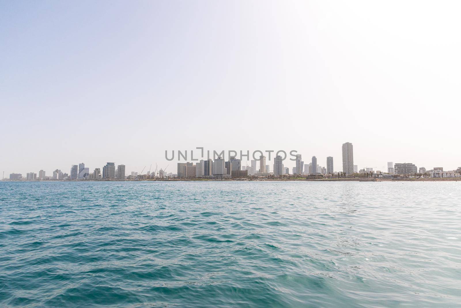 Tel Aviv skyline. A view from the water of the old Yaffa Port. High quality photo