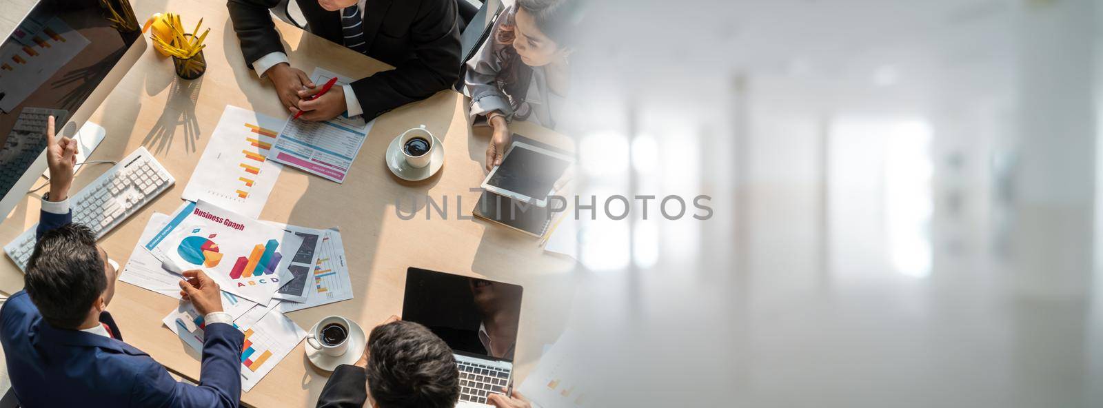 Business people group meeting shot from top widen view by biancoblue