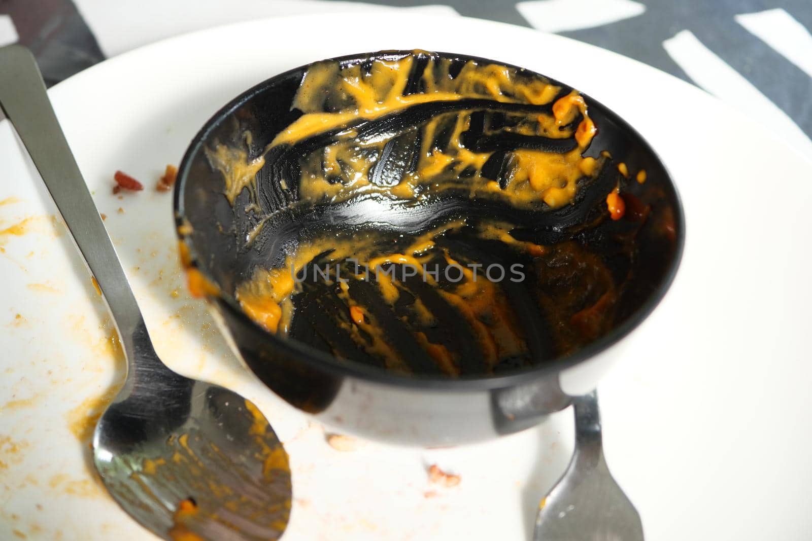 Empty plate after eating on table ,
