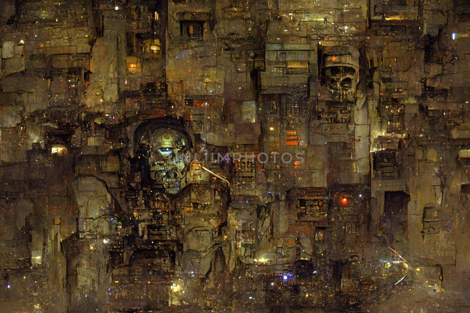Abstract neural network generated art in ocher brownish colors. Digitally generated image. Not based on any actual scene or pattern.