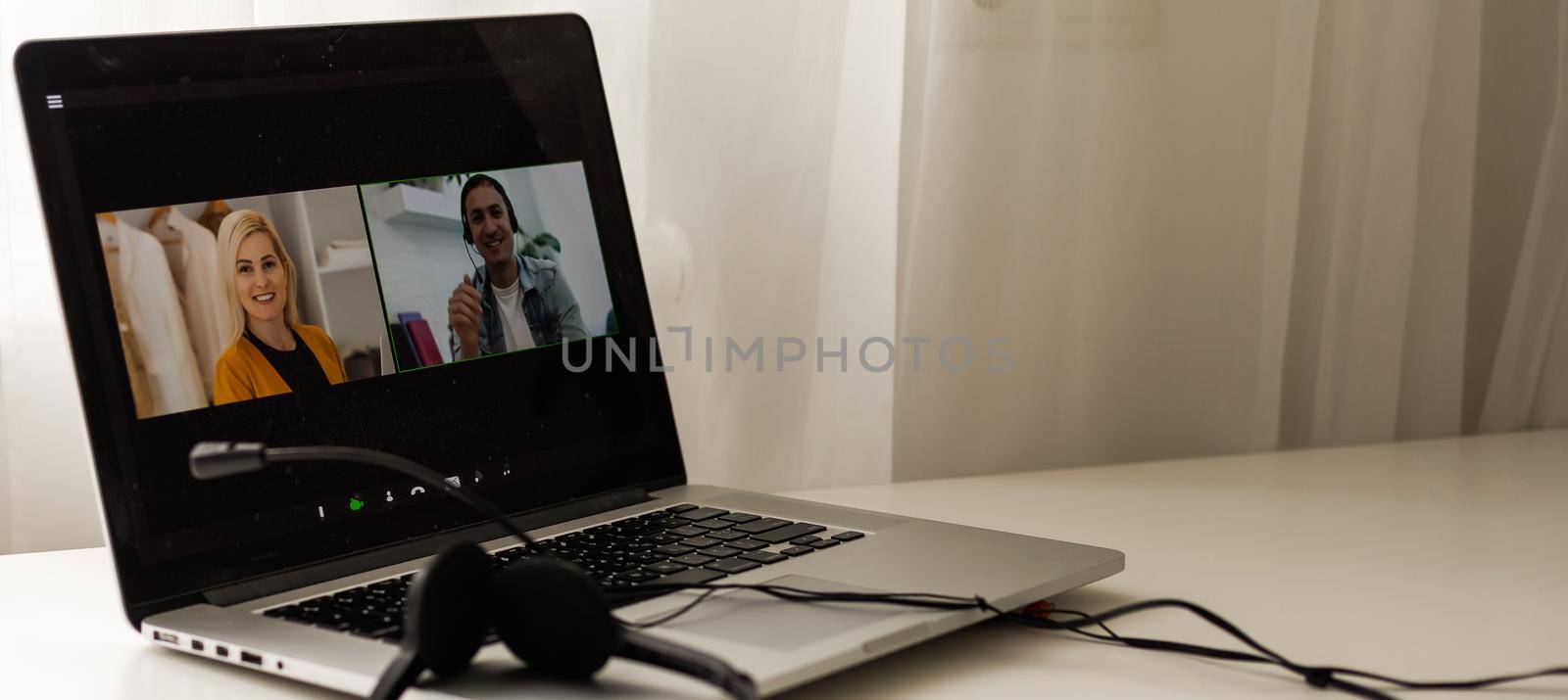 Teacher Hosting Online Class Using Video Conference On Laptop.