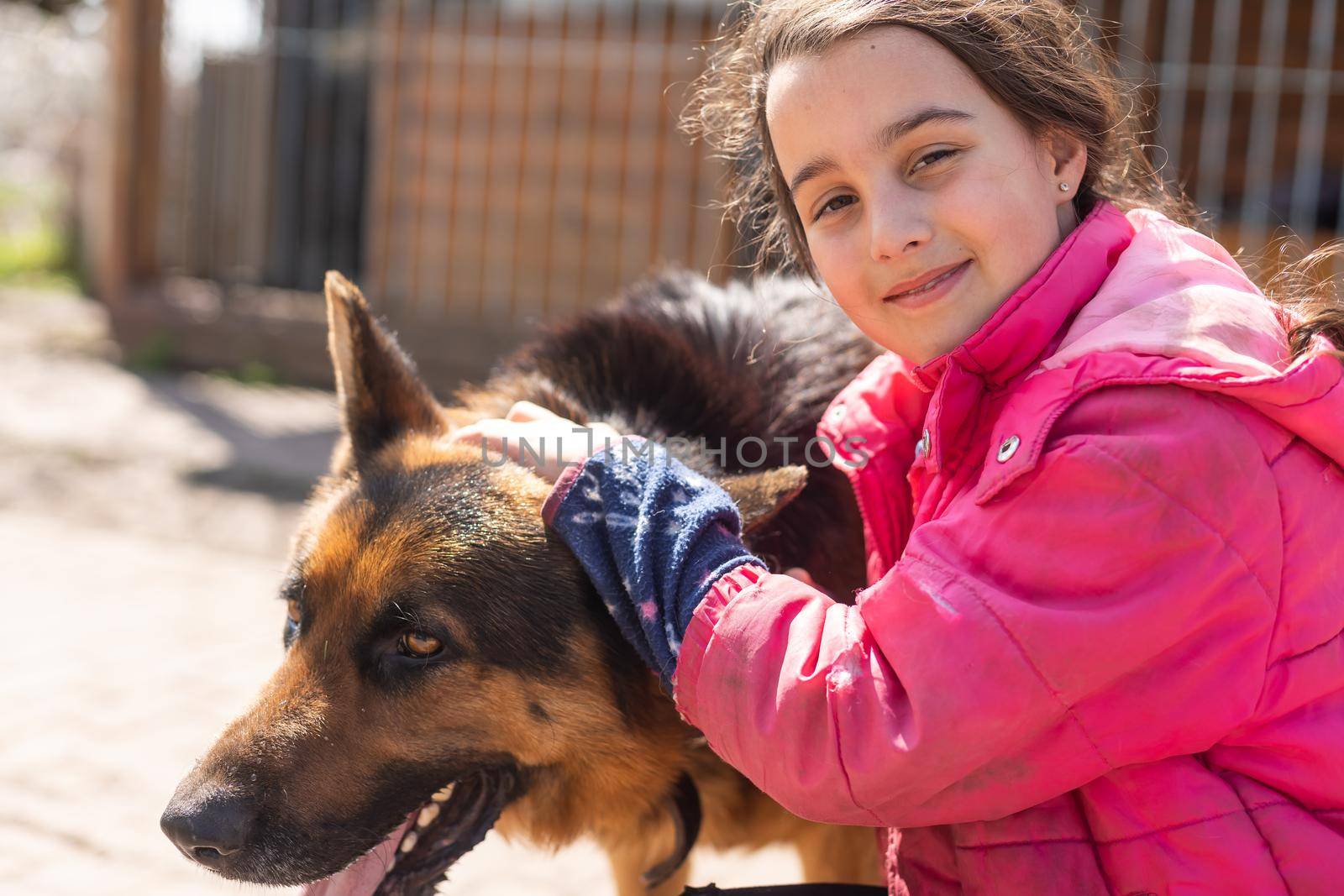 Little latin girl with her big dog in the countryside by Andelov13