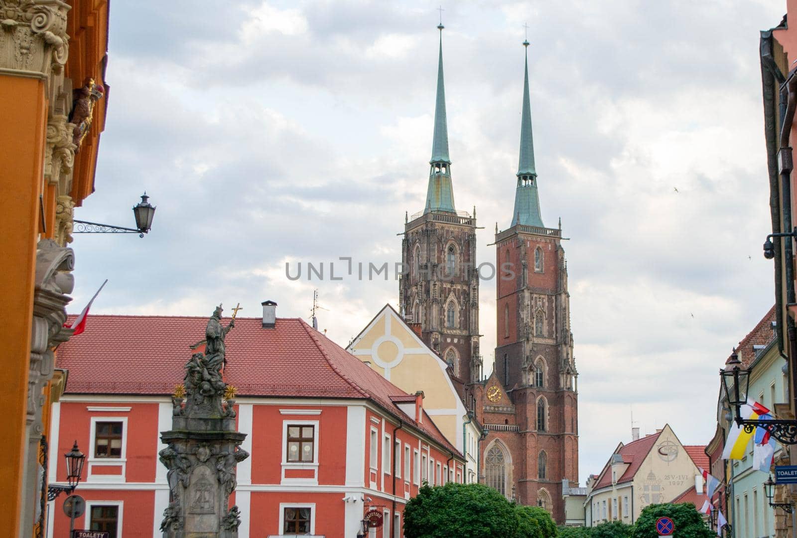 Ancient buildings on Ostrow Tumski at daytime in Wroclaw. High quality photo