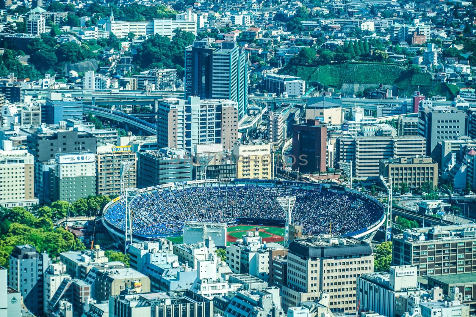 Yokohama Stadium seen from Yokohama Landmark Tower. Shooting Location: Yokohama-city kanagawa prefecture