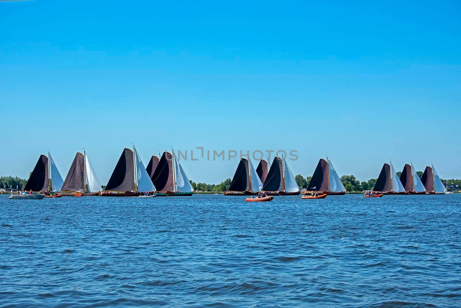 Traditional Frisian wooden sailing ships in a yearly competition